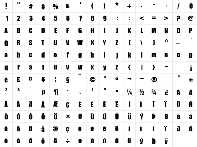 ShortHaulSSK Regular  glyph index