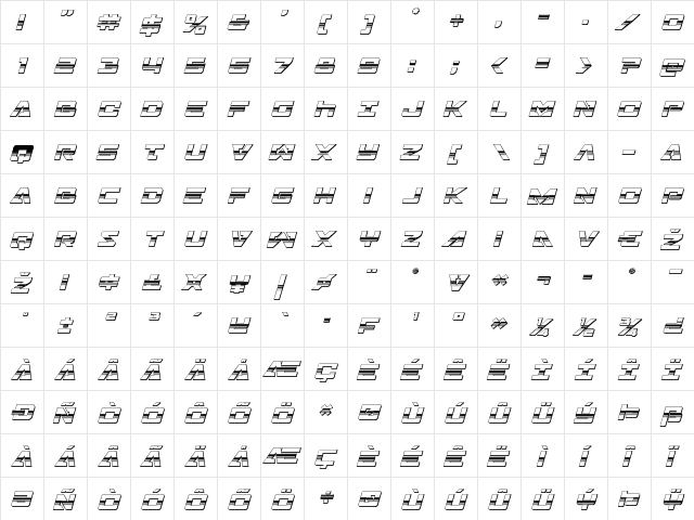 Trans-America Platinum Italic Italic  glyph index