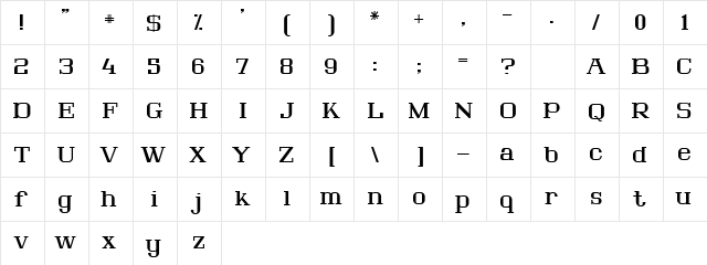 Lousitania Regular  glyph index