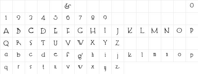 Hendershot Regular  glyph index