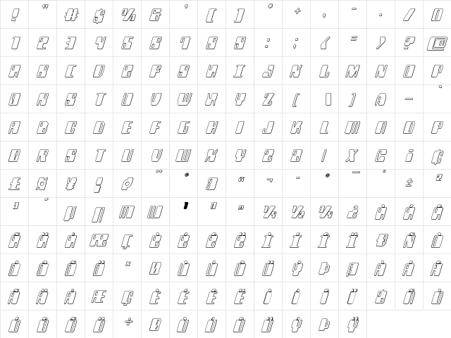 Zyborgs Outline Italic Outline Italic  glyph index