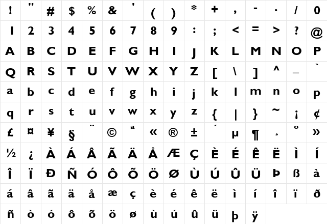 Stimmell-Bold Regular  glyph index