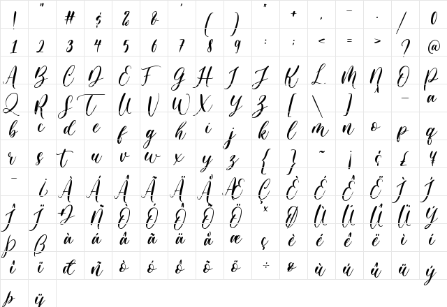 Pretty Smile Regular  glyph index