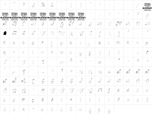 Validity Script Thin PERSONAL U Italic  glyph index