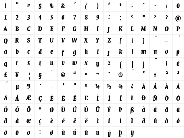 Quadraat Display Bold Italic  glyph index