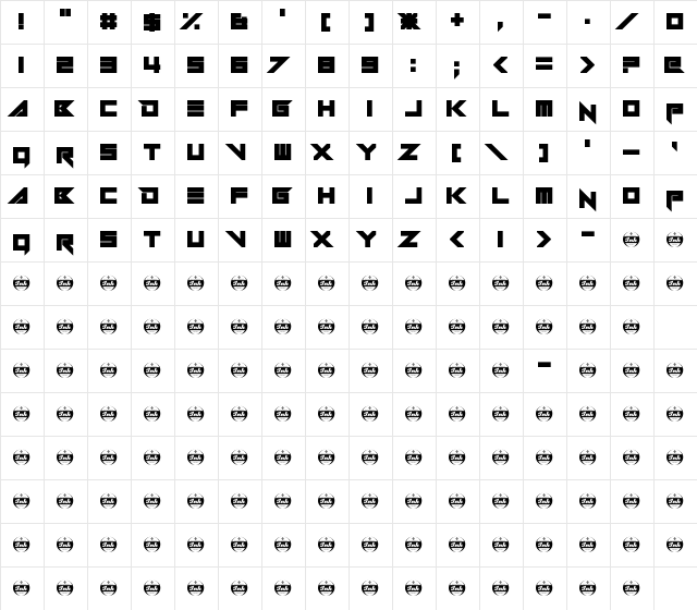 Serpentire Regular  glyph index