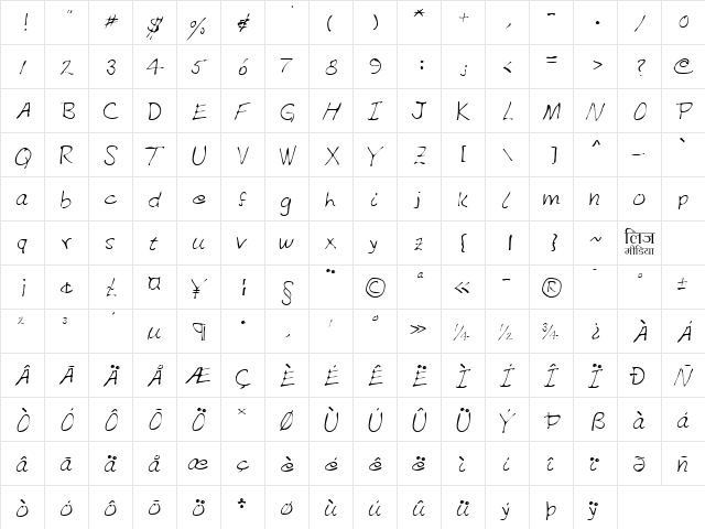 LEHN151 Regular  glyph index