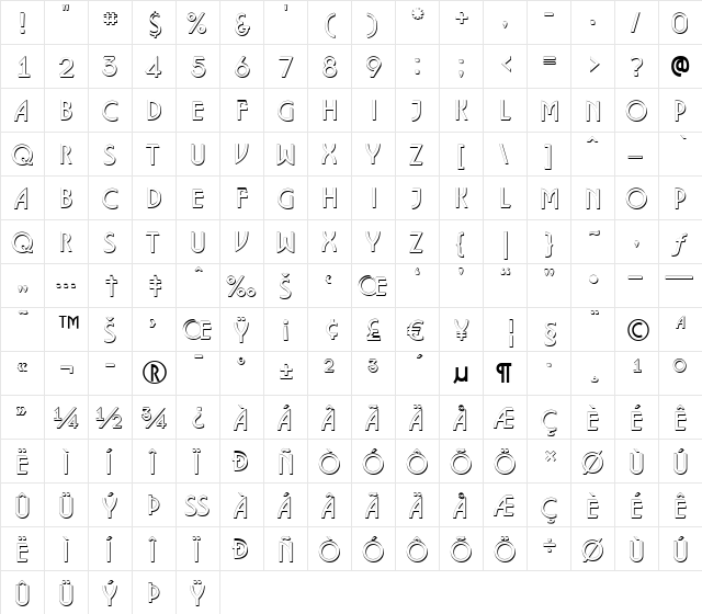 a_Lancet3Dxtr Regular  glyph index