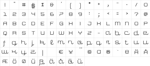 closeHookline Straight  glyph index