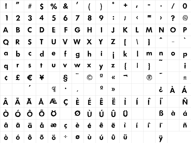 LimerickAntique Bold  glyph index