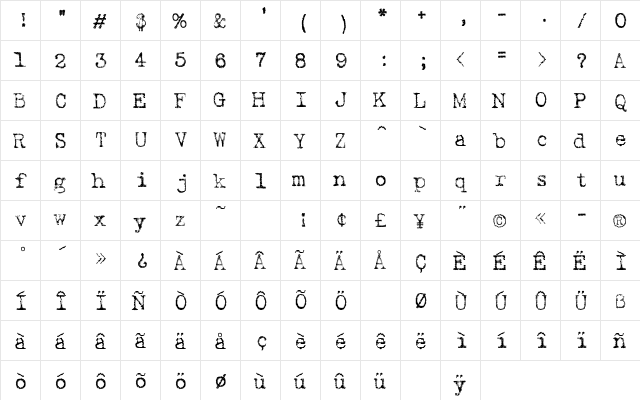 Harting Regular  glyph index