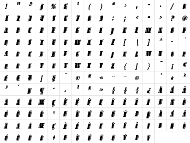 Avondale SC Inline Italic  glyph index