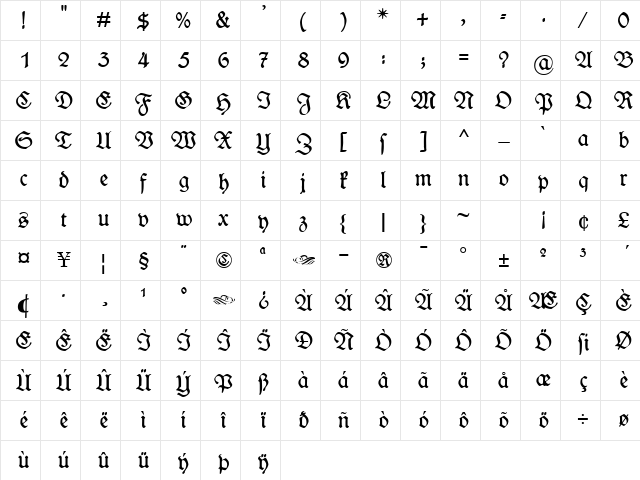 WieynckFrakturUNZ1L Italic  glyph index