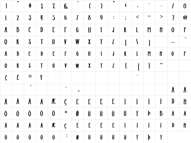 Northway Original Regular  glyph index