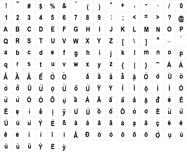 VPS Pleiku Bold  glyph index