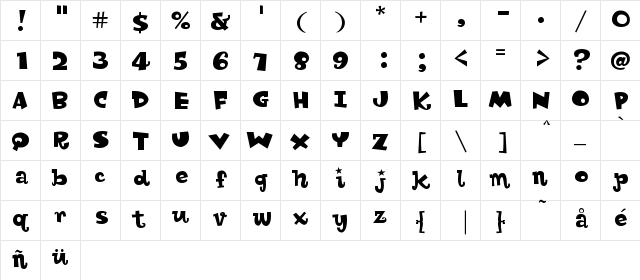 KreamyPKA Regular  glyph index