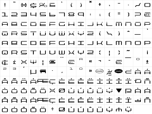 QuickTech Regular  glyph index