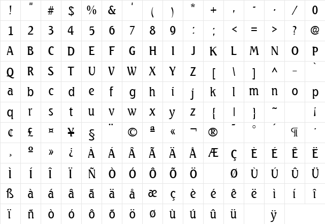 SeagullLH Regular  glyph index