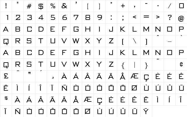 Banque Regular  glyph index