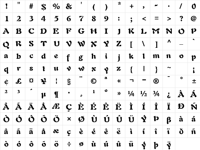 PaletteBlackSSK Regular  glyph index