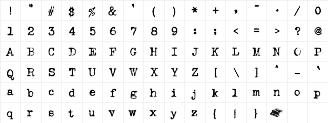 LD Remington Streamline Regular  glyph index