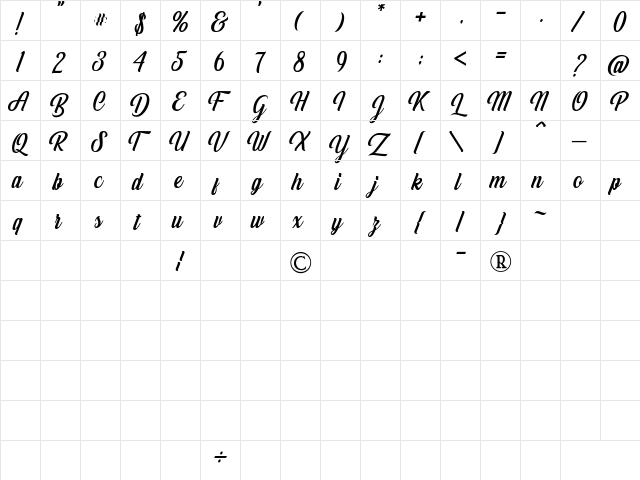 White Smith Regular  glyph index