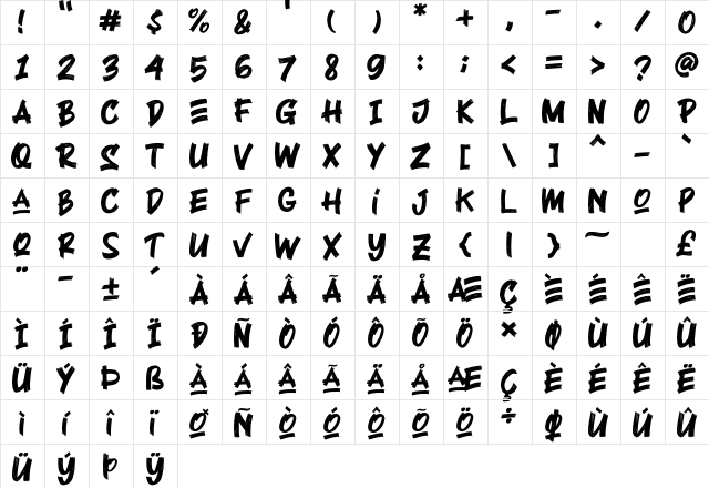 Black Rocker Regular  glyph index