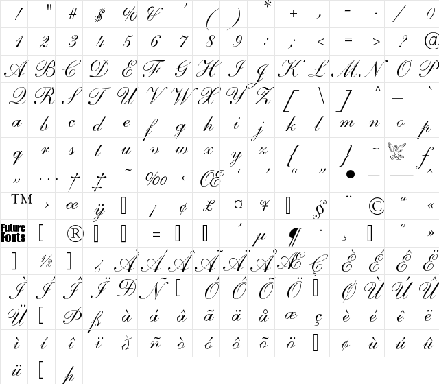 Sensibility 101 Regular  glyph index