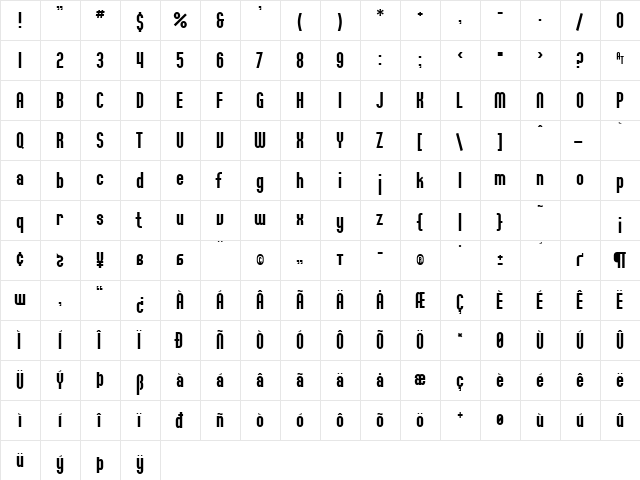 Willamette SF Regular  glyph index