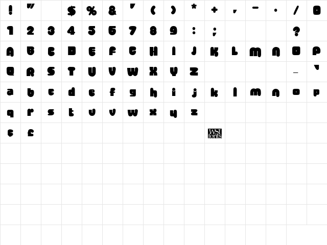 Jellybean Regular  glyph index