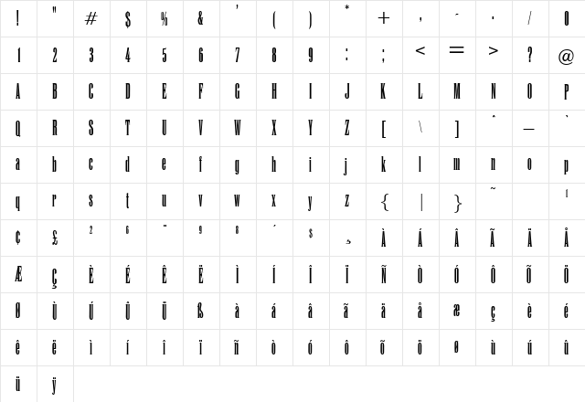 Engine Regular  glyph index