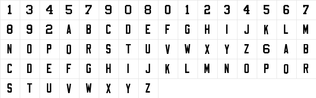 NFL Varsity Block B Regular  glyph index