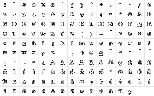 CooperBlaOutDRe1 Regular  glyph index