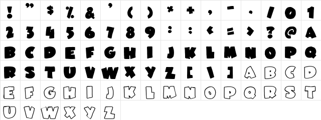 JuneBug Regular  glyph index