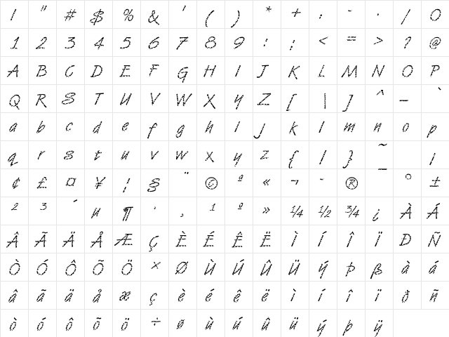 DTCVanDijkM33 Regular  glyph index