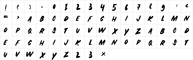 ZOMBIE Regular  glyph index