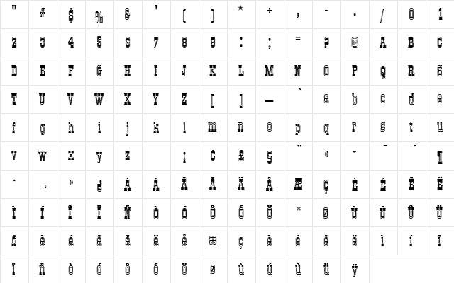 OldTowneNo536DIn1 Regular  glyph index