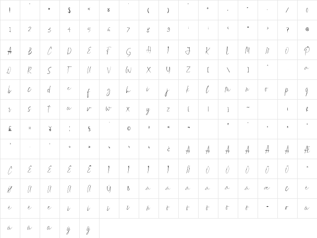 Winter Paradise Regular  glyph index