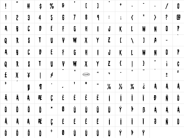 Eva Fangoria Staggered Regular  glyph index