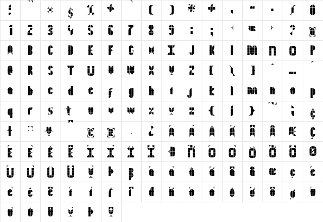 Kitchen Tiles Regular  glyph index