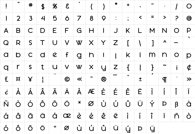 SF Orson Casual Heavy Regular  glyph index