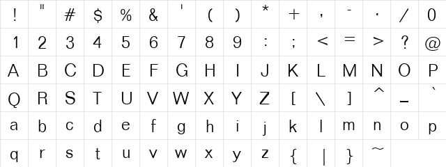 Rooster Regular  glyph index