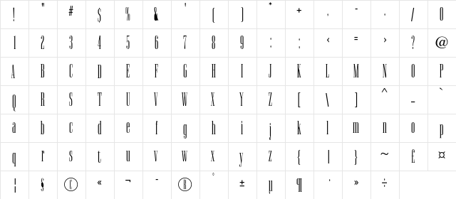 CamertonAC Regular  glyph index