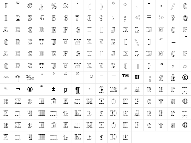 a_PresentumOtl Regular  glyph index