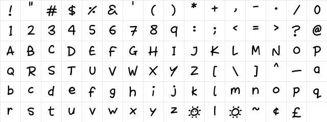 Sunshiny Regular  glyph index