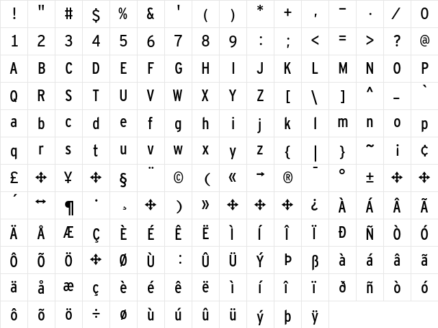 Interstate Cond Mono Regular  glyph index