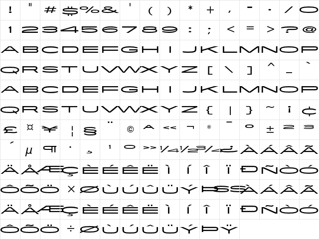 Flatiron ITC Regular  glyph index