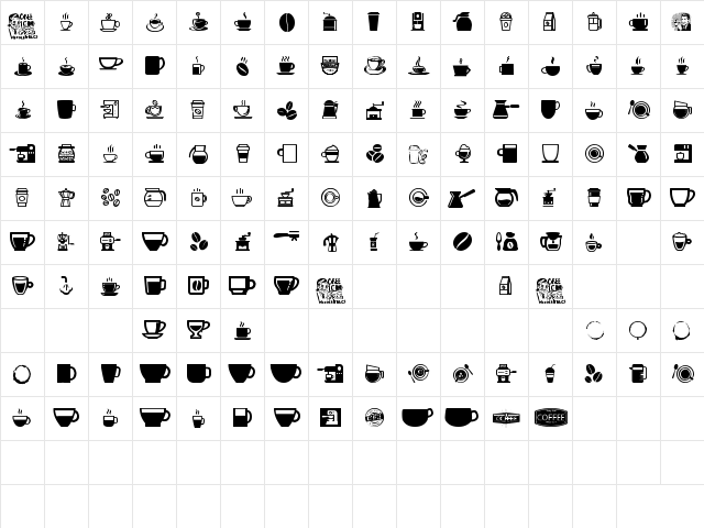 coffee icons Regular  glyph index