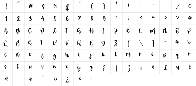 Misty Cotton Regular  glyph index