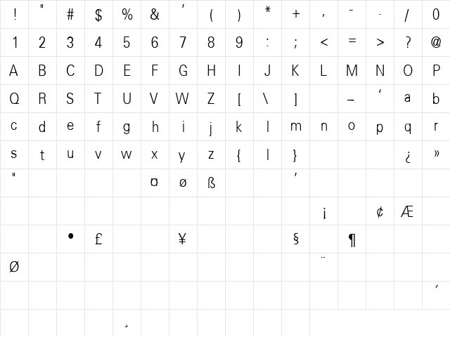 Black Dog 11 Regular  glyph index